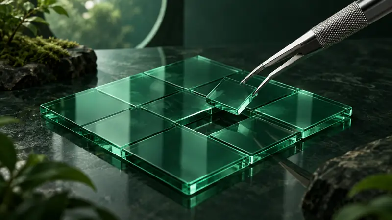 A precision tool corrects one misplaced tile in a glass page.
