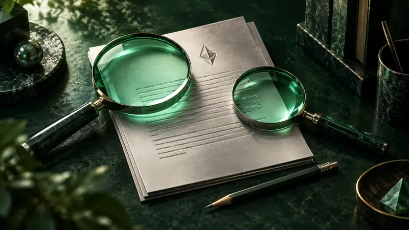 Two lenses inspect a source document on an editorial desk.