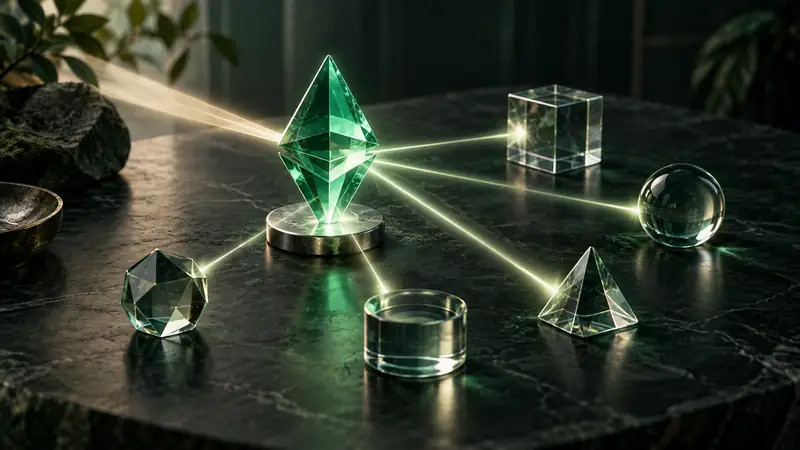 A receiving prism creates several distinct glass destinations.