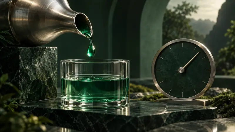 A single source feeds a cache container beside a time dial.