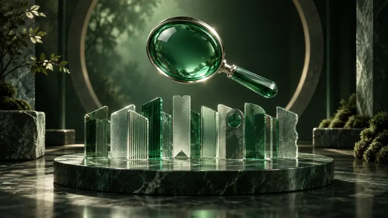 A lens explores distinct glass book tabs.