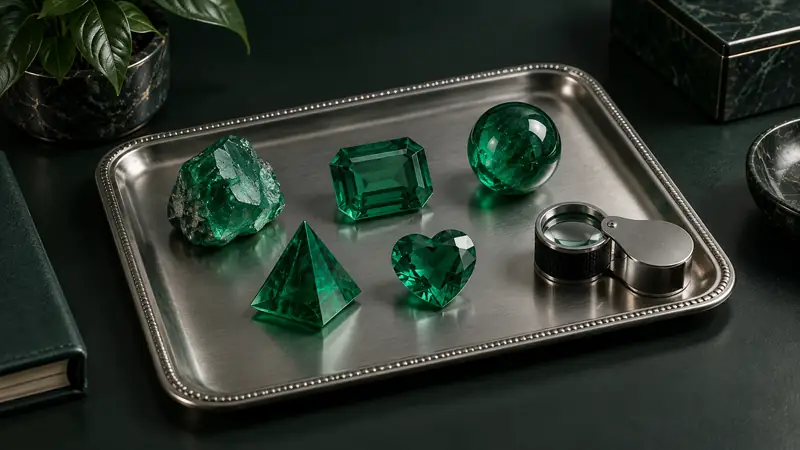 An inspection tray holds five objects for a privacy habits review.